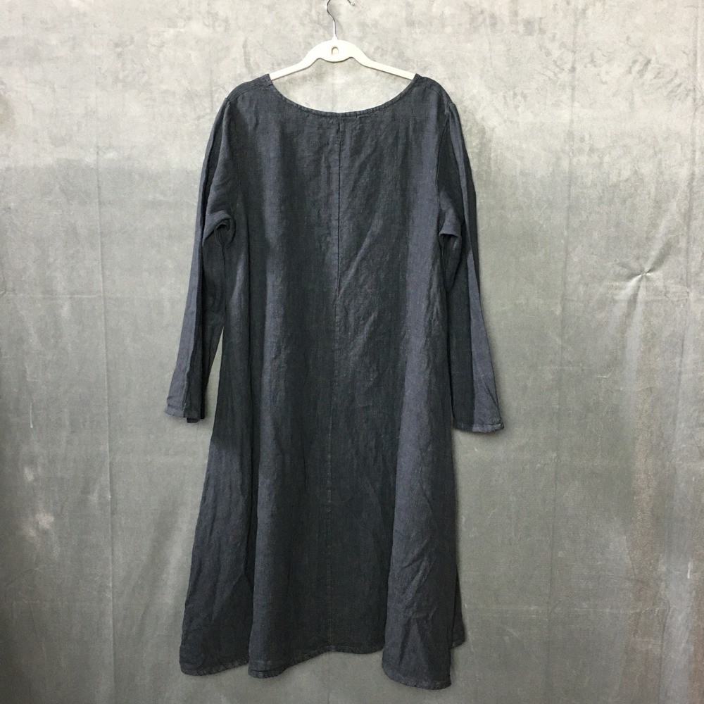 Bryn Walker Linen Midi Dress Women L Dark Grey Long Sleeve Lagenlook Summer USA - Picture 14 of 16